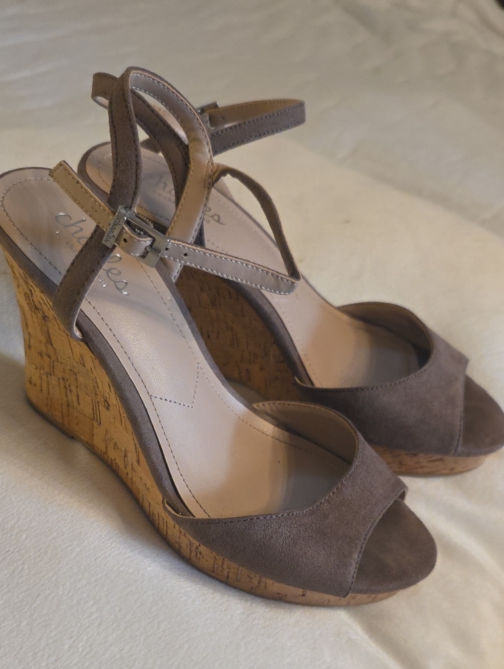 Charles by Charles David Lambert Cork Taupe Cork Wedge Sandals 7.5 Heel 4 Inches